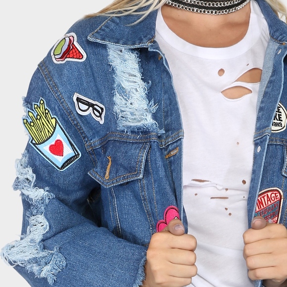 朗 "Rocky" Oversized Patched Denim Jacket - Picture 5 of 7